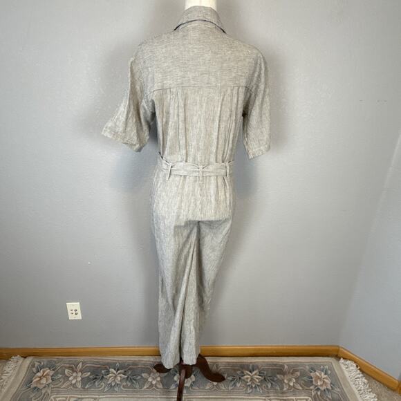 Z Supply Helena Wide Leg Jumpsuit Size S Black White Pinstripe Linen Pockets - Picture 6 of 9